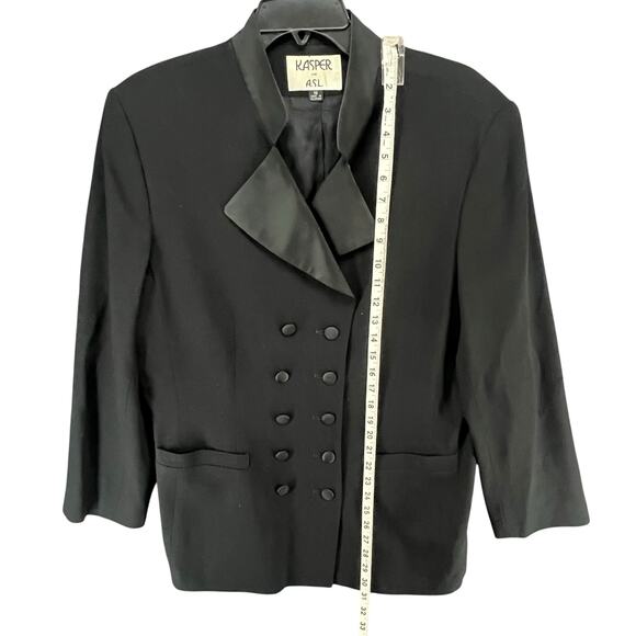 Kasper Vintage Tuxedo Jacket 16 Black Wool Satin Double Breasted Power Blazer - Picture 8 of 15